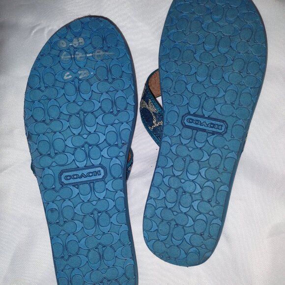 COACH • Teal Blue Signature Flip Flop Sandals • Sz 10 - Picture 3 of 4
